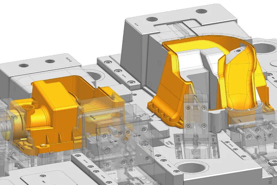 mido: Spritzgusswerkzeug mit Formeinsätzen als 3D-CAD-Darstellung